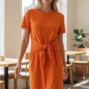 Alice + Olivia Bold Orange Tie-Front Midi Dress
